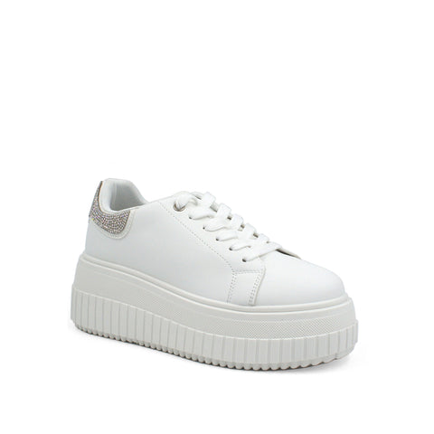 Qupid Willis Rhinestone Platform Sneaker - Women's Shoes in White